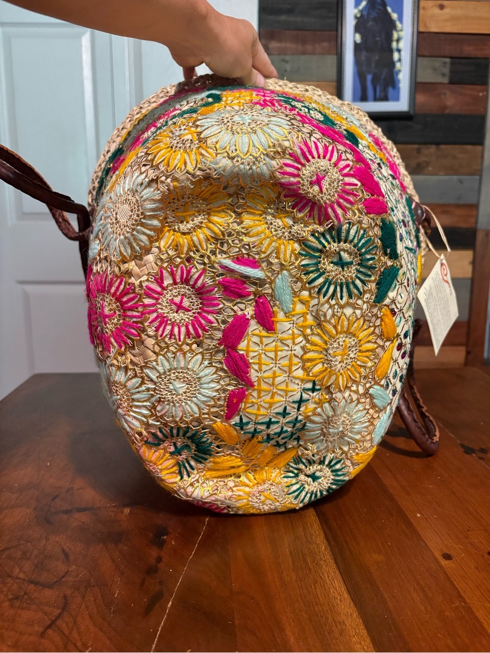 New with tags, The Winding Road Handwoven Embroidered Moroccan Basket - Picture 3 of 8